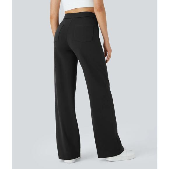 Halara High Waisted Pull On Retro Button Breathable Casual Pants Black L Petite - Picture 4 of 7